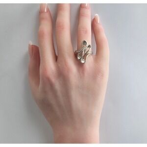 Vtg .925 Mexico Women's Contoured Swirl Modernist Wavy Statement Ring 6.5-6.75